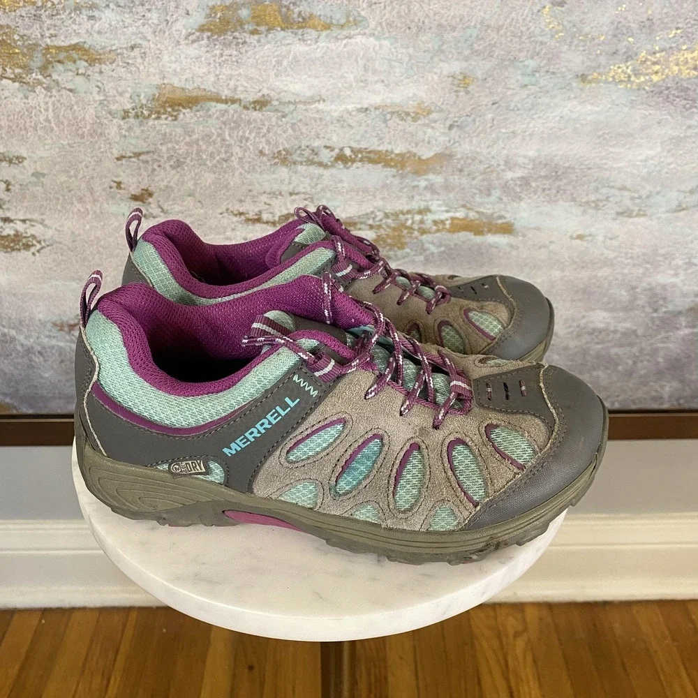Merrell Chameleon Low Lace WPFP Shoes Youth Size 2 Gray Purple Waterproof Hiking